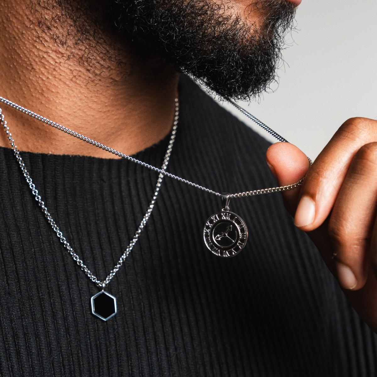 Clock Pendant Necklace - Silver
