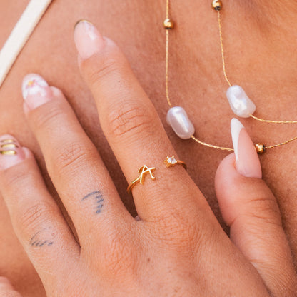 Scripture Stone Initial Adjustable Ring - Gold