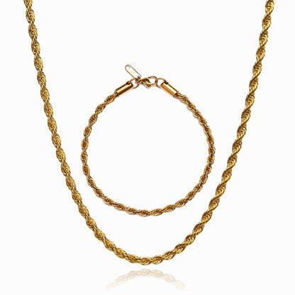 Rope Necklace X Rope Bracelet Set - Gold
