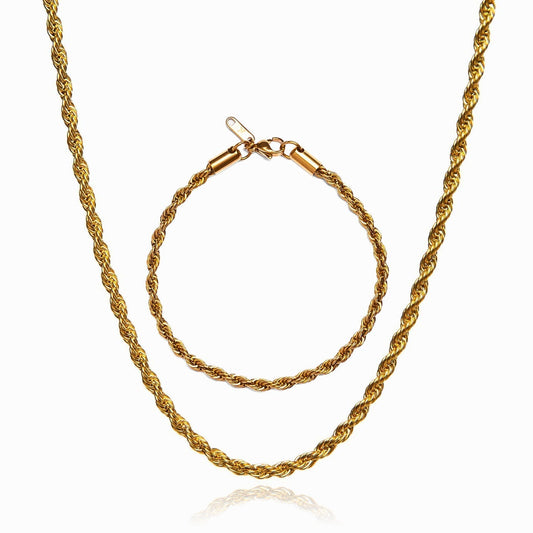 Rope Necklace X Rope Bracelet Set - Gold